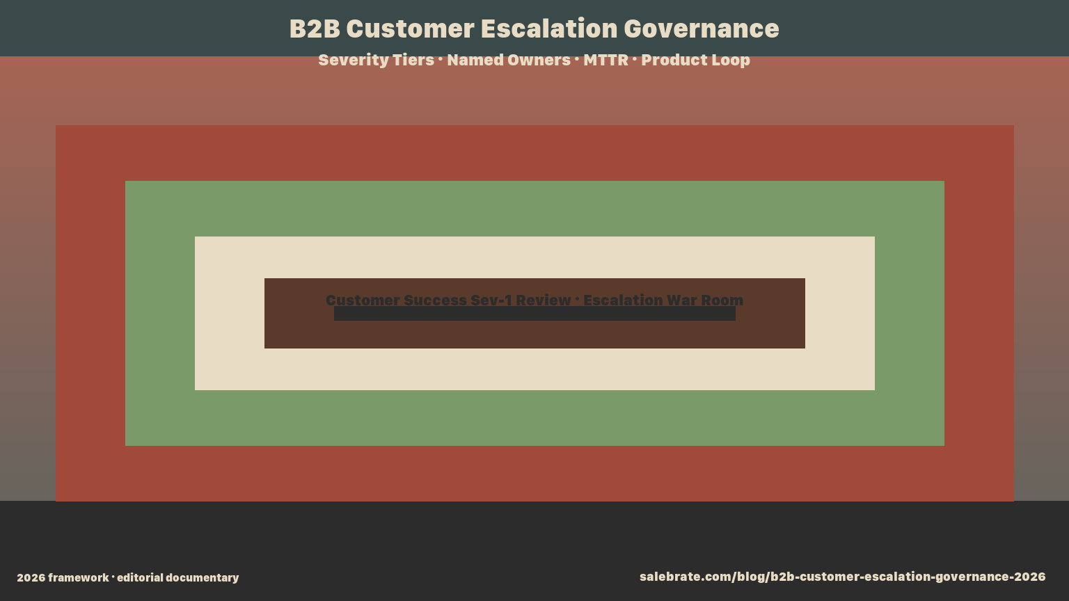 B2B Customer Escalation Governance in 2026 — Severity Tiers, Named Owners, MTTR, and the Escalation-to-Product Loop